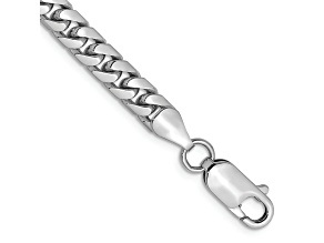 Rhodium Over 14k White Gold 5mm Solid Miami Cuban Link Chain Bracelet
