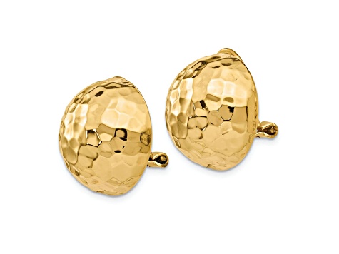 14k Yellow Gold 18mm Hammered Non-pierced Stud Earrings