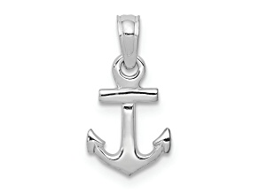 Rhodium Over 10K White Gold Mini Anchor Pendant