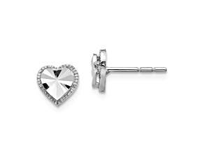 Rhodium Over 14k White Gold Diamond-Cut Heart Stud Earrings