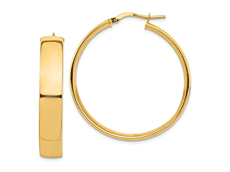 14k Yellow Gold High Polished 1 1/2" Hoop Earrings