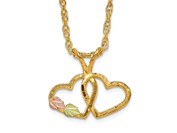 Picture of 10k Yellow Gold With 12k Rose Gold and 12k Green Gold Accent Double Heart Pendant With 18 Inch Chain