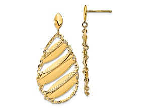 14K Yellow Gold Polished Brushed Post Dangle Earrings