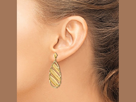 14K Yellow Gold Polished Brushed Post Dangle Earrings