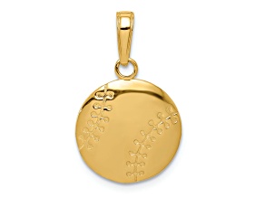 14k Yellow Gold Polished and Textured Baseball Closed Back Pendant