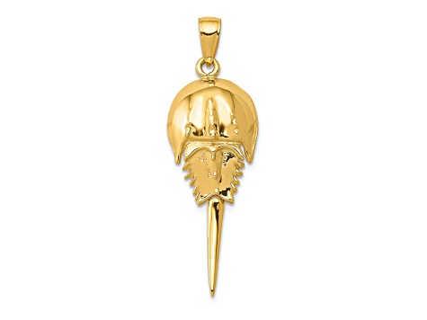 14k Yellow Gold Polished Moveable Horseshoe Crab Pendant