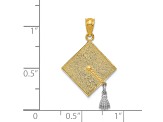 14K Yellow Gold with Rhodium 3-D Graduation Cap with Moveable Tassel Pendant