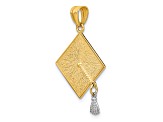 14K Yellow Gold with Rhodium 3-D Graduation Cap with Moveable Tassel Pendant