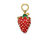 14k Yellow Gold 3D with Enamel Strawberry and Leaf Pendant