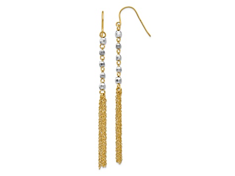 14k Two-tone Gold Diamond-Cut Bead Tassel Dangle Earrings