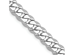 Rhodium Over 14k White Gold 5.75mm Solid Flat Beveled Curb 18 Inch Chain