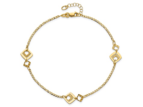14K Yellow Gold Polished and Textured 9-inch Plus 1-inch Extension Anklet