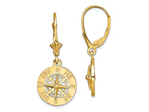 14k Yellow Gold Mini Nautical Compass Dangle Earrings