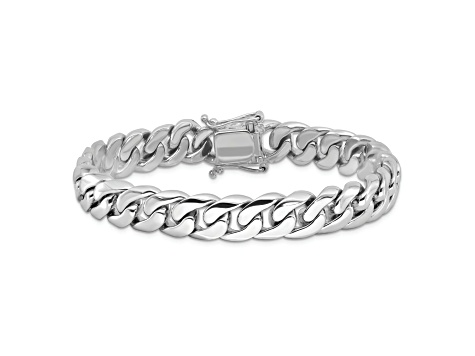 Rhodium Over 14k White Gold 10.8mm Hand-polished Rounded Curb Link Bracelet