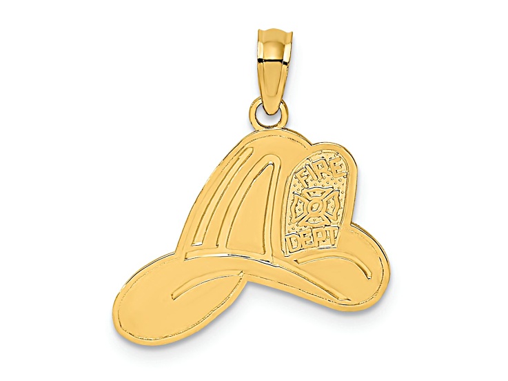14k Yellow Gold Polished and Textured Fire Dept Helmet Charm