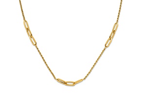 14K Yellow Gold Polished and Diamond-cut Fancy Link Rope Necklace