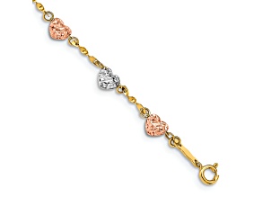 14K Tri-color Diamond-cut Puff Heart Bracelet