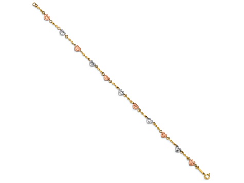 14K Tri-color Diamond-cut Puff Heart Bracelet