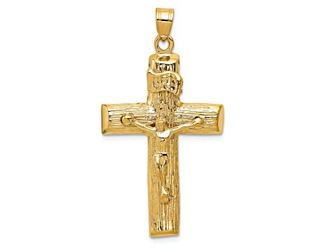 14k Yellow Gold Textured Crucifix Pendant