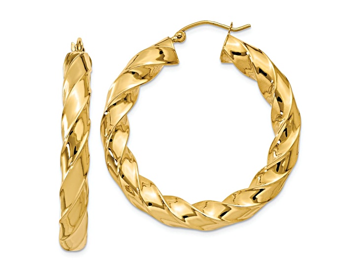 14k Yellow Gold Polished 1 9/16" Twisted Hoop Earrings