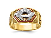 10K Two-Tone Yellow and White Gold Men's Textured and Enameled Masonic Shriner's Ring