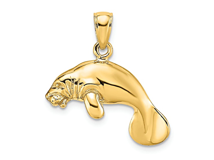 14k Yellow Gold 3D Polished Swimming Manatee Charm