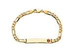 14k Yellow Gold Medical Red Enamel Flat Figaro Link ID Bracelet