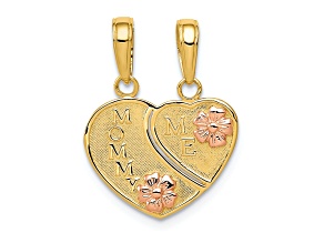 10K Yellow Gold and 10K Rose Gold Textured Mommy and Me Break-A-Part 2 Pieces Heart Charm