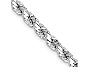 Rhodium Over 14k White Gold 4.25mm Solid Diamond-Cut Rope 18 Inch Chain