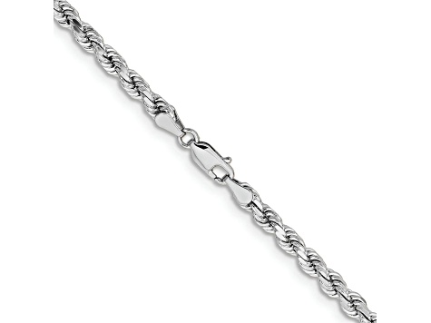 Rhodium Over 14k White Gold 4.25mm Solid Diamond-Cut Rope 26 Inch Chain