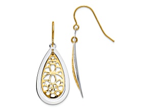 14k Two-tone Gold Diamond-Cut Polished Fancy Dangle Earrings