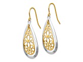 14k Two-tone Gold Diamond-Cut Polished Fancy Dangle Earrings