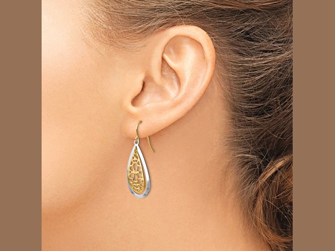 14k Two-tone Gold Diamond-Cut Polished Fancy Dangle Earrings