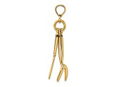 14k Yellow Gold Black Enameled 3D Knife, Fork, Spoon Moveable Charm