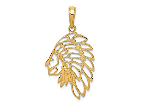 14k Yellow Gold Textured Cut-Out Head Dress Pendant