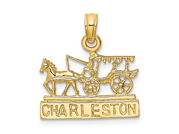 14k Yellow Gold Textured Charleston Horse and Cart Charm