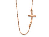 14K Rose Gold Large Sideways Curved Cross Necklace