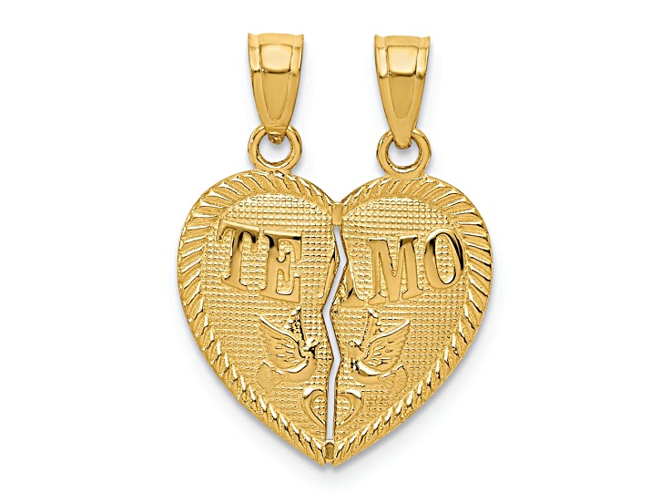 14k Yellow Gold Break-Apart Diamond-Cut TE AMO Heart Pendant