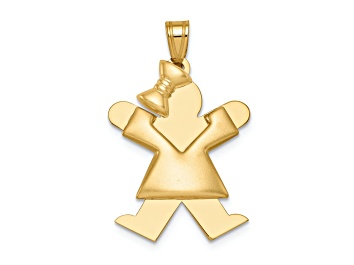 Picture of 14k Yellow Gold Satin Puffed Girl with Bow on Left Charm