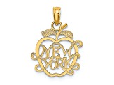 14k Yellow Gold Textured New York in Apple Cut-out pendant