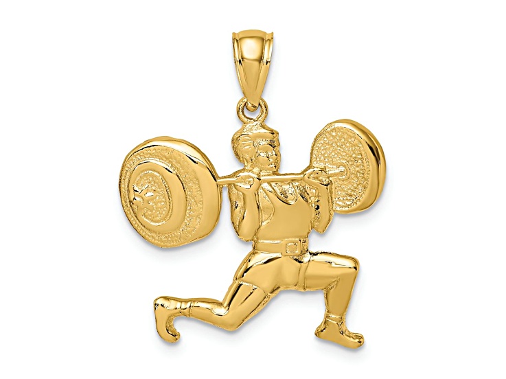 14k Yellow Gold Solid Polished Weightlifter Pendant