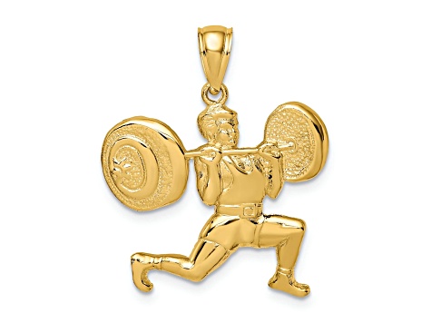 14k Yellow Gold Solid Polished Weightlifter Pendant