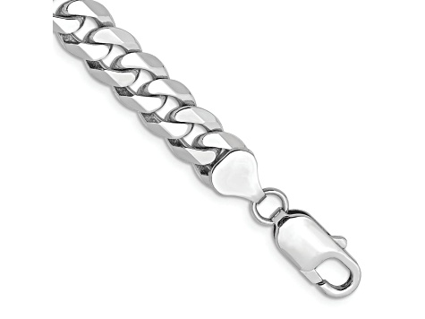 Rhodium Over 14k White Gold 8mm Flat Beveled Curb Link Bracelet