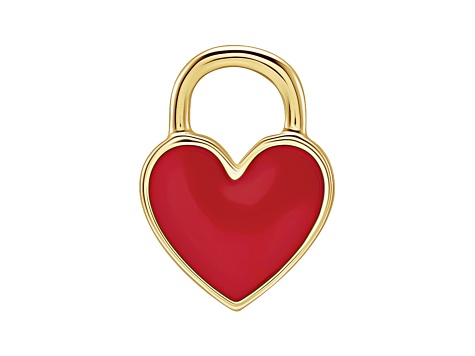 14K Yellow Gold Red Enamel Heart Pendant