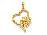 14k Yellow Gold Brushed Fancy Heart and Flower Charm