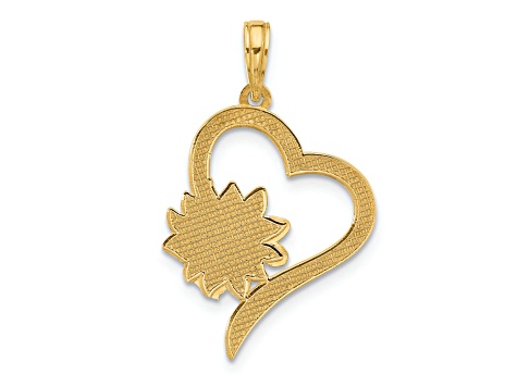 14k Yellow Gold Brushed Fancy Heart and Flower Charm