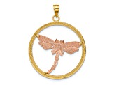 14k Two-Tone Gold with Rhodium Over 14k Rose Gold Textured Dragonfly in Round Frame Charm