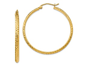 14k Yellow Gold 1 7/16" Diamond-Cut Hoop Earrings