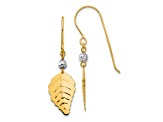 14K Two Tone Stamped Leaf Shepherd Hook Earrings