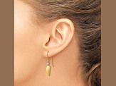 14K Two Tone Stamped Leaf Shepherd Hook Earrings